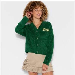 NWT Wicked x Katie Kime Women's Logo Cardigan Emerald Green Size L